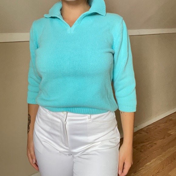 ✨teal blue semi cropped collared sweater✨ - Picture 4 of 5
